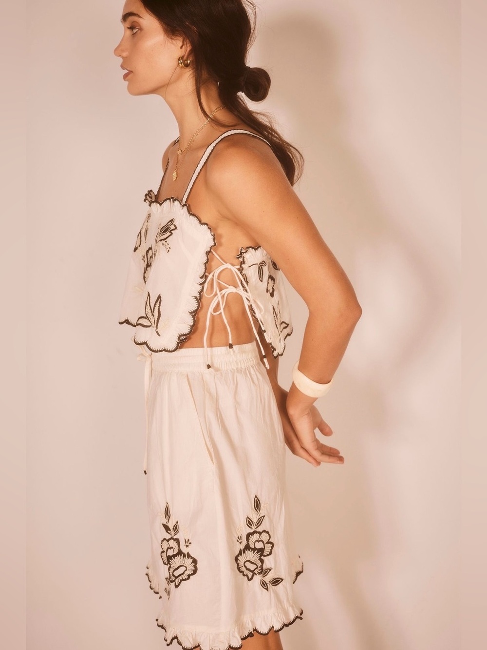 Free People Marin Short Set is crafted from ivory cotton with Black Embroidered - Picture 6 of 13